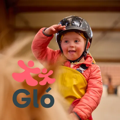 Girl with helmet sitting on a horse
