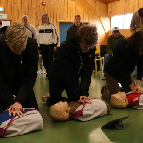 Starfsfólk að æfa endurlífgun á dúkkum