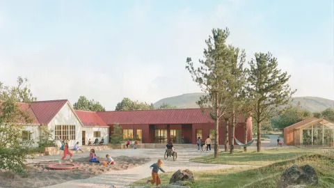 Arkitektateikning af viðbyggingu í Reykjadal